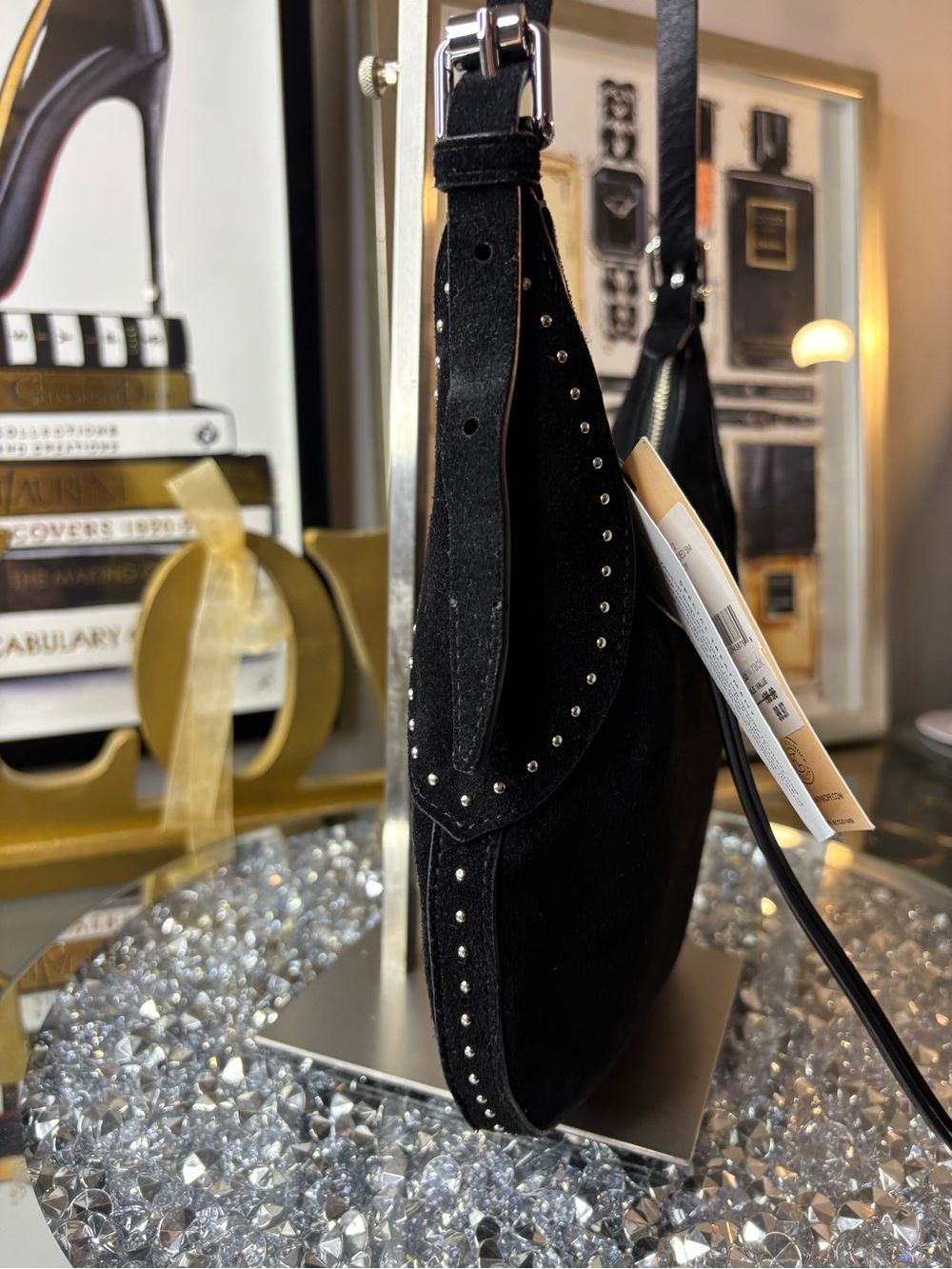 Rebecca Minkoff Small Pippa Studded Crossbody Bag in black suede NWT - Picture 6 of 15